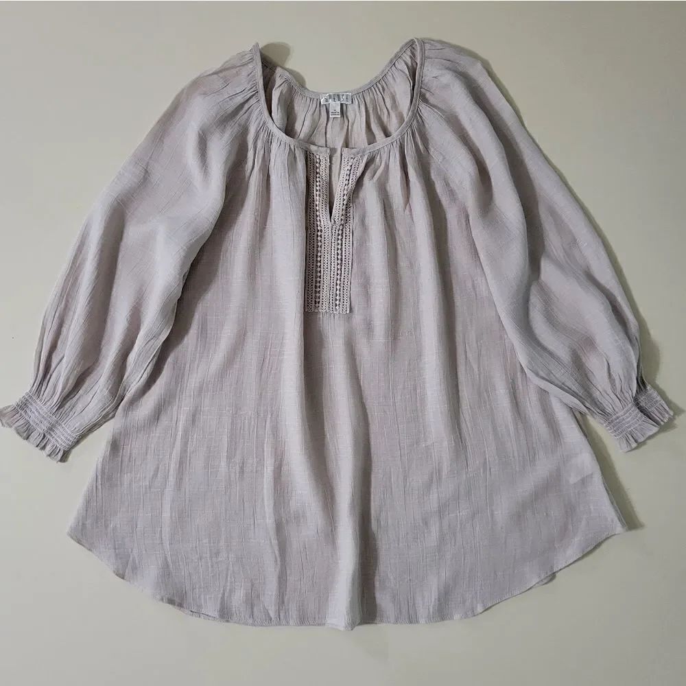 Spense Women's Tan Boho Peasant Blouse